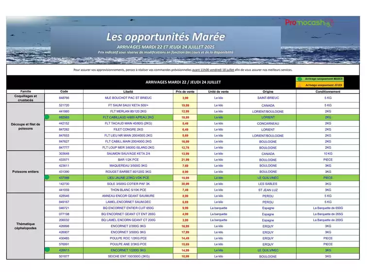 Catalogue Promocash à Saint-Quentin | Les opportunités Marée | 2025-07-22T00:00:00.000Z - 2025-07-24T00:00:00.000Z