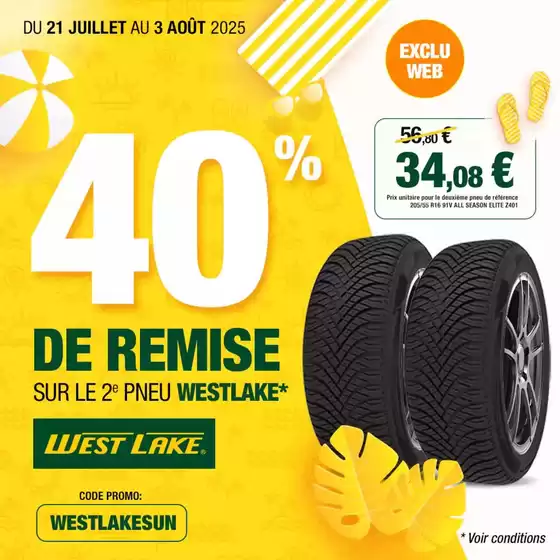 PROMO PNEU WESTLAKE | 40% DE REMISE IMMEDIATE SUR LE 2E PNEU WESTLAKE