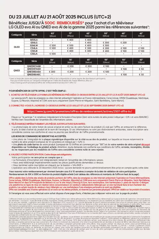 OFFRE LG : JUSQU'À 500€ REMBOURSÉS