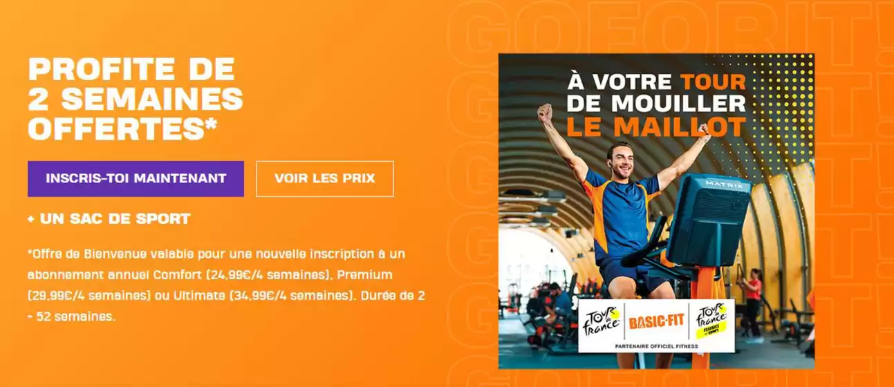 Offre de Bienvenue valable pour une nouvelle inscription à un abonnement annuel Comfort (24,99€/4 semaines)