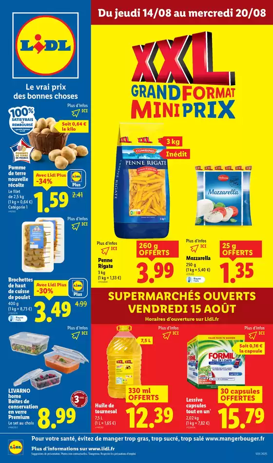 Catalogue Lidl à Malvillers | Vos produits du quotidien sont en format XXL chez Lidl, faites des économies ! | 2025-08-14T00:00:00.000Z - 2025-08-20T00:00:00.000Z