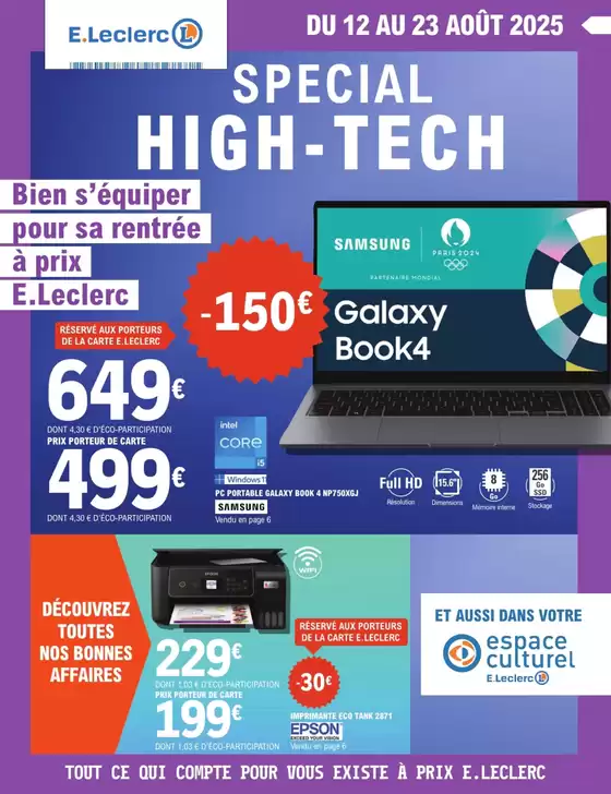 Catalogue E.Leclerc Espace Culturel à Agen | HIGH-TECH RENTREE DES ELEVES | 2025-08-12T00:00:00.000Z - 2025-08-23T00:00:00.000Z