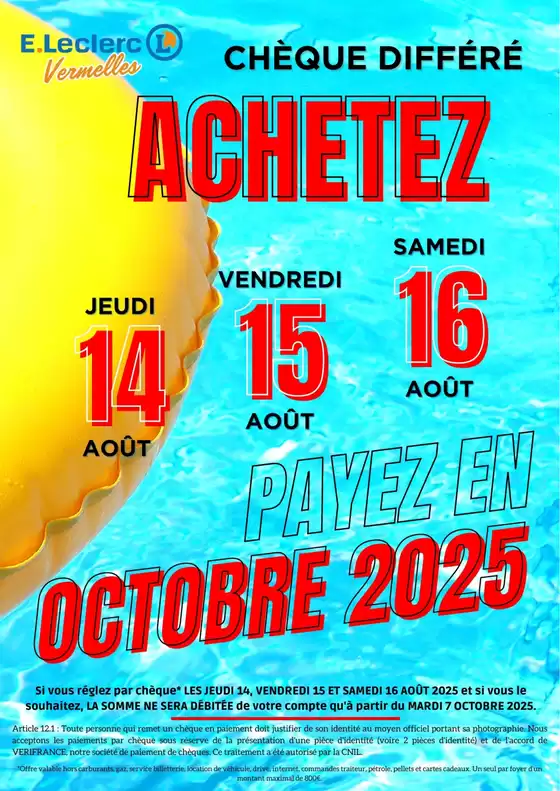 Catalogue E.Leclerc à Nœux-les-Mines | OPERATION CHEQUE DIFFERE AOUT | 2025-08-14T00:00:00.000Z - 2025-08-16T00:00:00.000Z