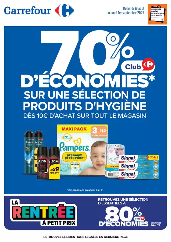 Catalogue Carrefour Drive à Naucelles | 70% D'ÉCONOMIES SUR UNE SÉLECTION DE PRODUIT D'HYGIÈNE | 2025-08-18T00:00:00.000Z - 2025-09-01T00:00:00.000Z
