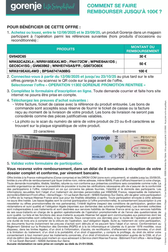 OFFRE Gorenje: jusqu'à 100€ remboursés !