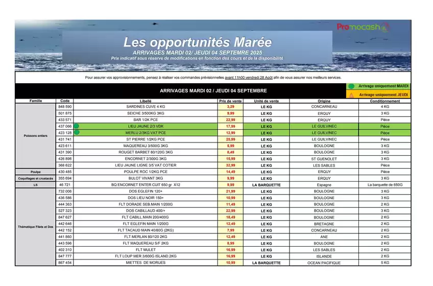 Catalogue Promocash à Saint-Denis (La Réunion) | Les opportunites Marée | 2025-09-02T00:00:00.000Z - 2025-09-04T00:00:00.000Z
