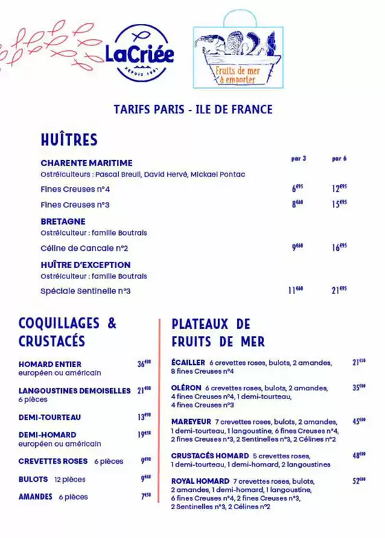 Catalogue La Criée à Saint-Jean-de-Védas | Huîtres & Fruits de mer Menu | 2025-09-03T00:00:00.000Z - 2025-12-31T00:00:00.000Z