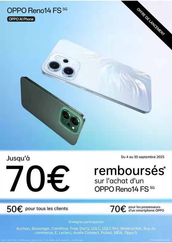 OPPO Reno14 FS Jusqu'à 70€ remboursés