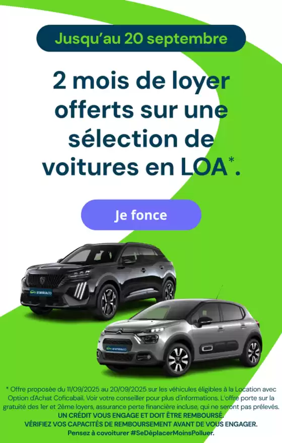 2 mois de loyer offerts sur une sélection de voitures en LOA
