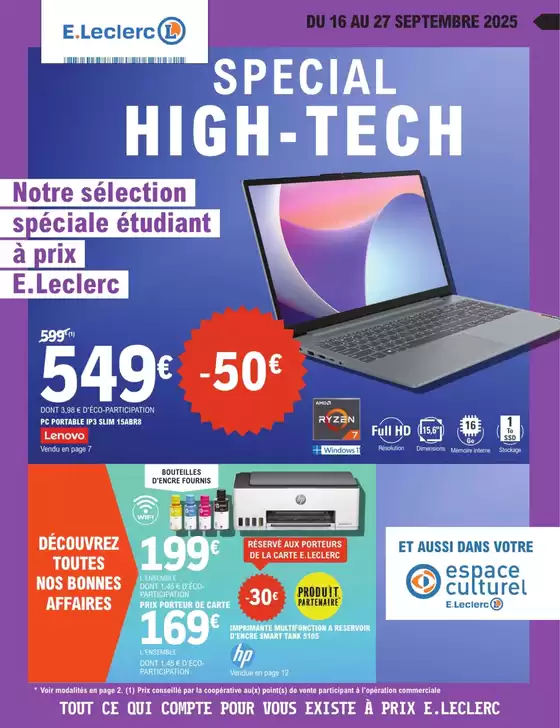 Catalogue E.Leclerc à Fameck | HIGH-TECH RENTREE DES ETUDIANTS | 2025-09-16T00:00:00.000Z - 2025-09-27T00:00:00.000Z