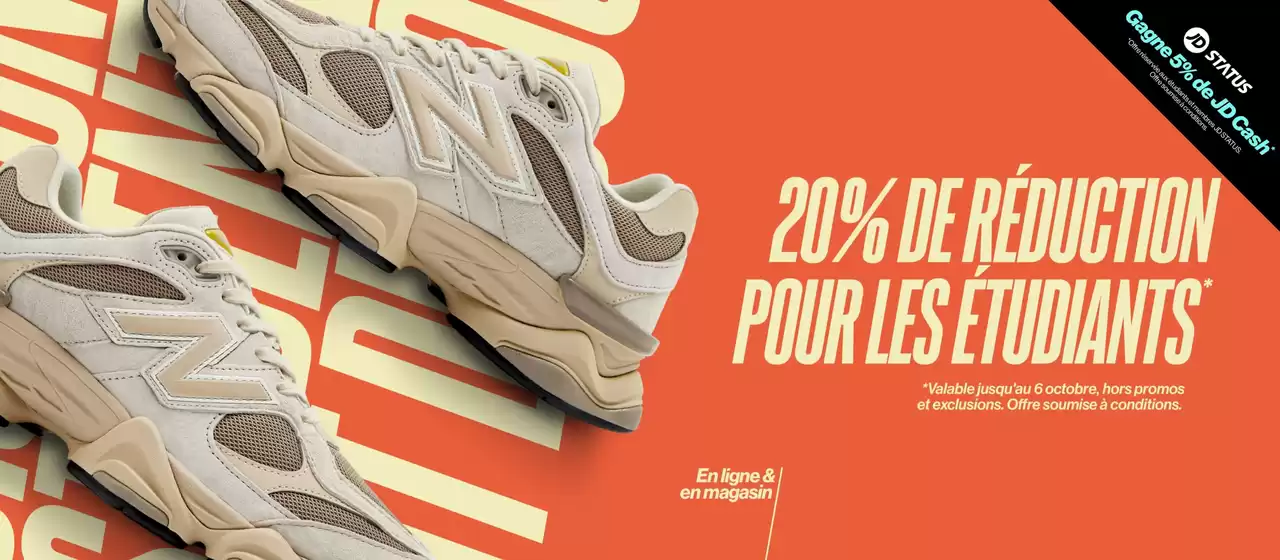 Catalogue JD Sports à Bordeaux | 20 % DE RÉDUCTION POUR LES ÉTUDIANTS | 2025-09-16T00:00:00.000Z - 2025-10-12T00:00:00.000Z