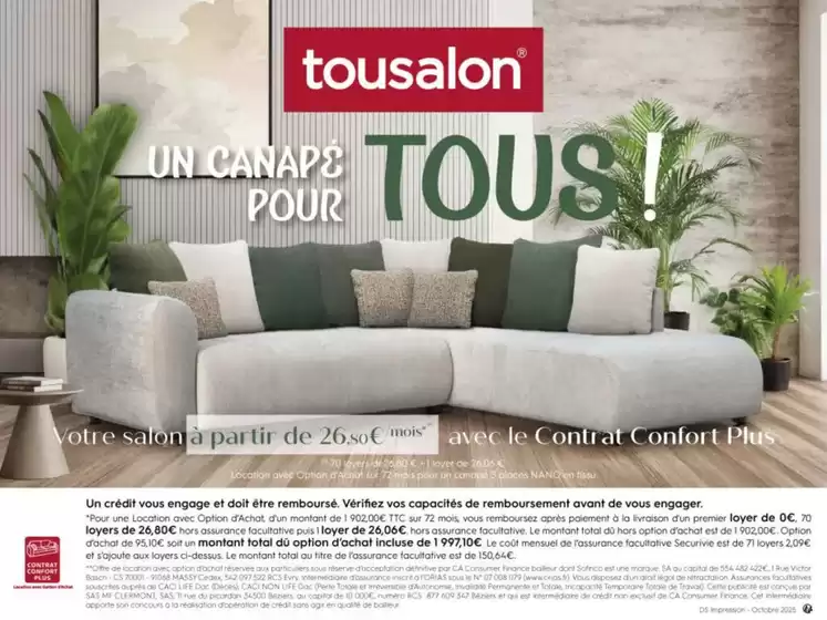 Opération Reprise Tousalon Jusqu’à 1 500€ de reprise sur votre ancien canapé