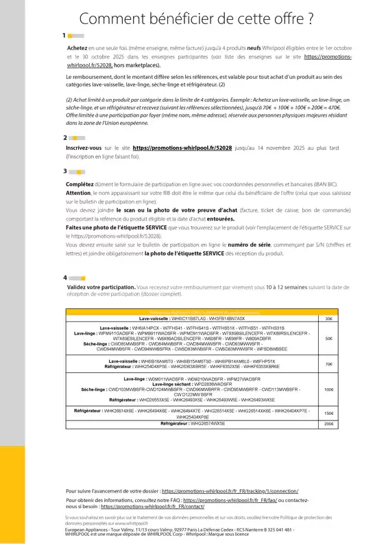 WHIRLPOOL vous rembourse jusqu'à 200€