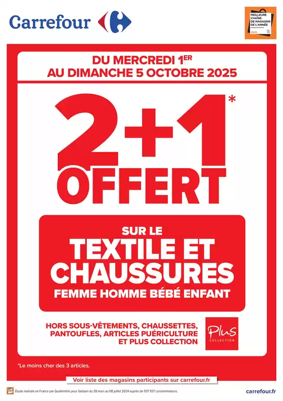 Catalogue Carrefour Drive à Plouaret | A SAISIR, 2+1 OFFERT SUR LE TEXTILE ! | 2025-10-01T00:00:00.000Z - 2025-10-05T00:00:00.000Z