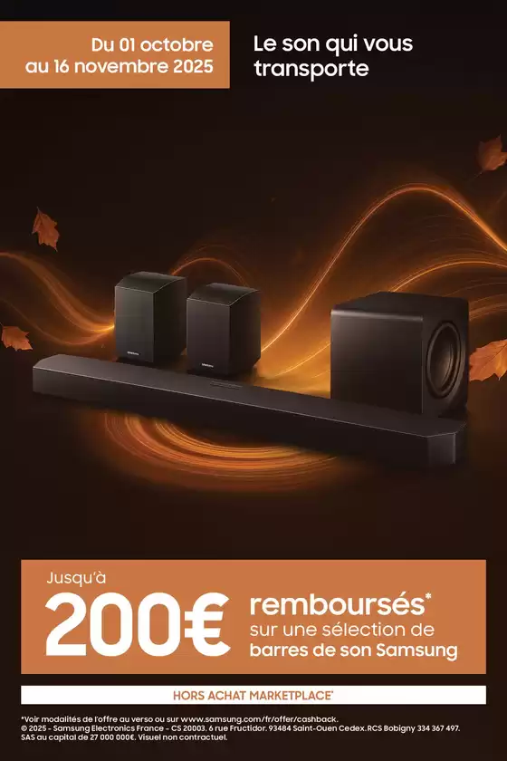  Jusqu'à 200€ remboursés sur une sélection de barre de son Samsung