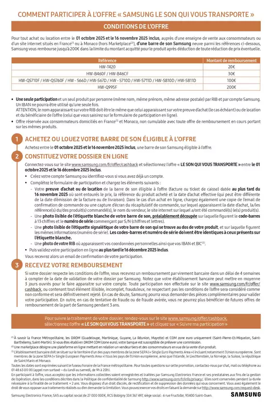  Jusqu'à 200€ remboursés sur une sélection de barre de son Samsung