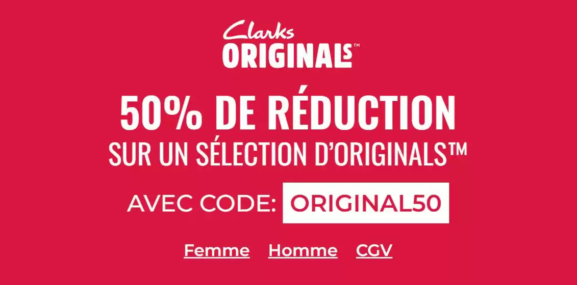 Catalogue Clarks à Lons-le-Saunier | 50% de réduction sur un sélection d’Originals | 2025-10-07T00:00:00.000Z - 2025-10-31T00:00:00.000Z