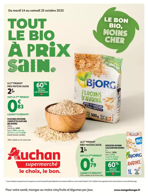 Catalogue Auchan Supermarché à Cergy-Pontoise | Tout le bio à prix sain dans votre super | 2025-10-14T00:00:00.000Z - 2025-10-25T00:00:00.000Z