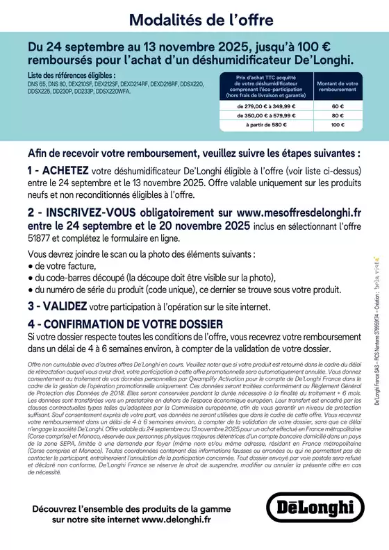 De'Longhi Jusqu'à 100€ remboursés