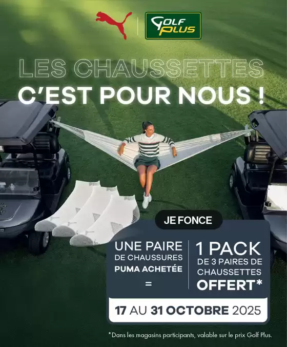Catalogue Golf Plus à Serris | Chaussures de golf Puma + chaussettes offertes | 2025-10-17T00:00:00.000Z - 2025-10-31T00:00:00.000Z