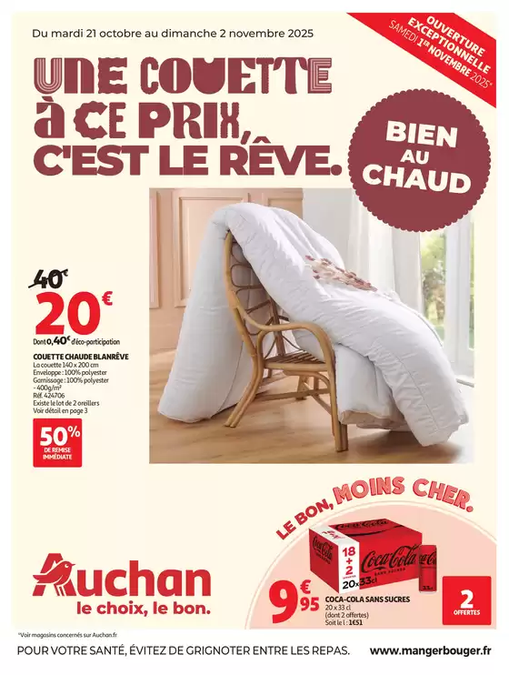 Catalogue Auchan Hypermarché à Magnac-Bourg | Bien au chaud : une couette à ce prix, c'est le rêve | 2025-10-21T00:00:00.000Z - 2025-11-02T00:00:00.000Z