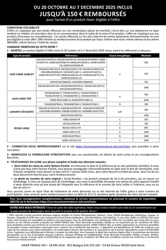 OFFRE Haier: jusqu'à 100€ remboursés !
