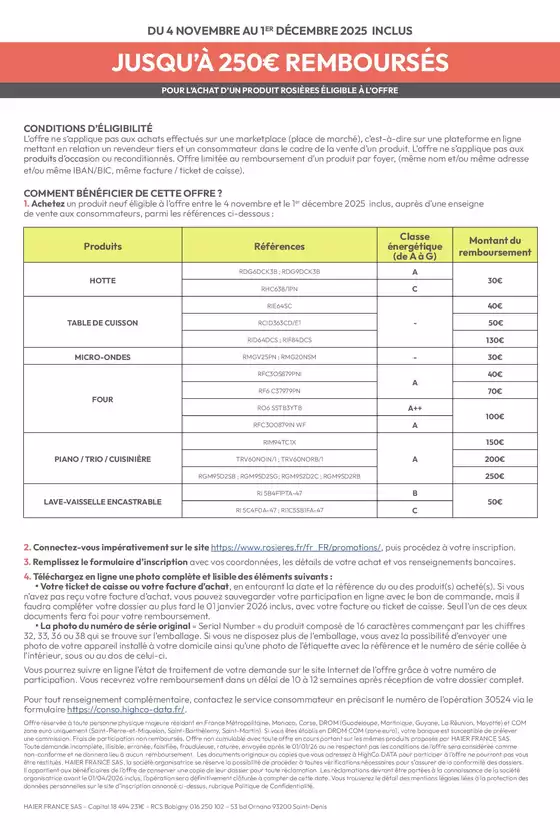 Rosières vous rembourse jusqu'à 250 €