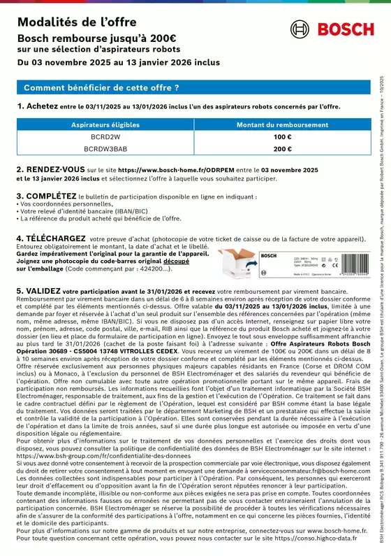  OFFRE Bosch: jusqu'à 200€ remboursés !