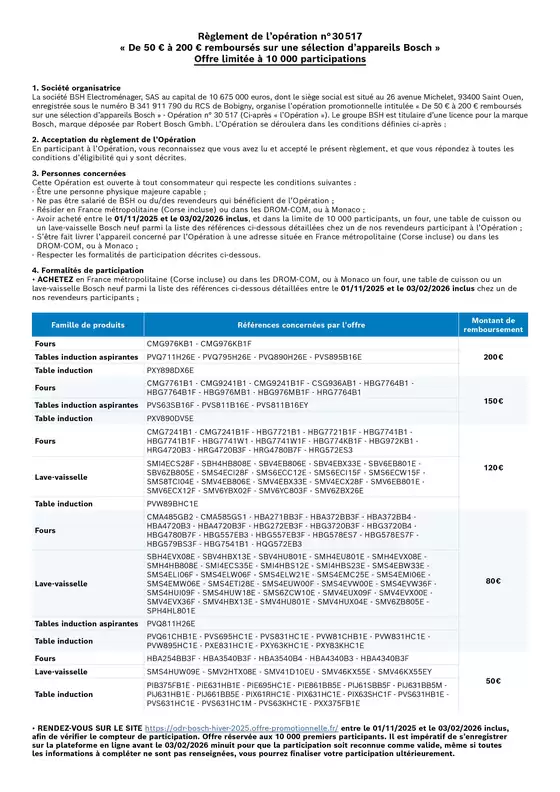 Bosch De 50 € à 200 € remboursés