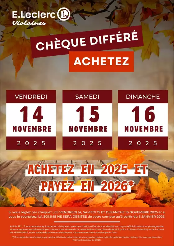 Catalogue E.Leclerc à Ronchin | OPERATION CHEQUE DIFFERE NOVEMBRE | 2025-11-14T00:00:00.000Z - 2025-11-16T00:00:00.000Z