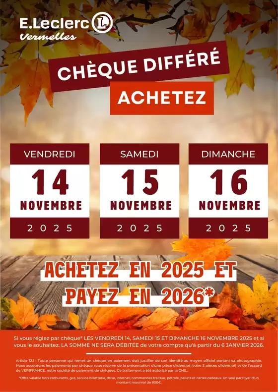 Catalogue E.Leclerc à Saint-Georges-des-Sept-Voies | OPERATION CHEQUE DIFFERE NOVEMBRE | 2025-11-14T00:00:00.000Z - 2025-11-16T00:00:00.000Z