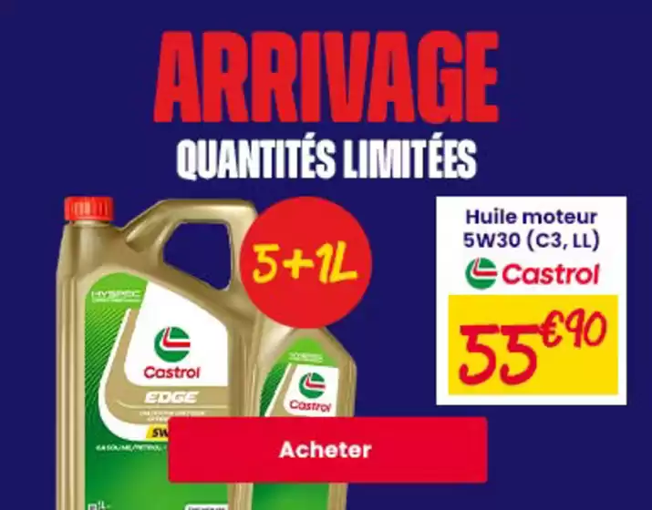 Catalogue Carter-Cash à Ambleville (Charente) | Huile moteur essence/diesel 5+1L CASTROL 5W30 (C3, LL) | 2025-11-14T00:00:00.000Z - 2025-11-19T00:00:00.000Z