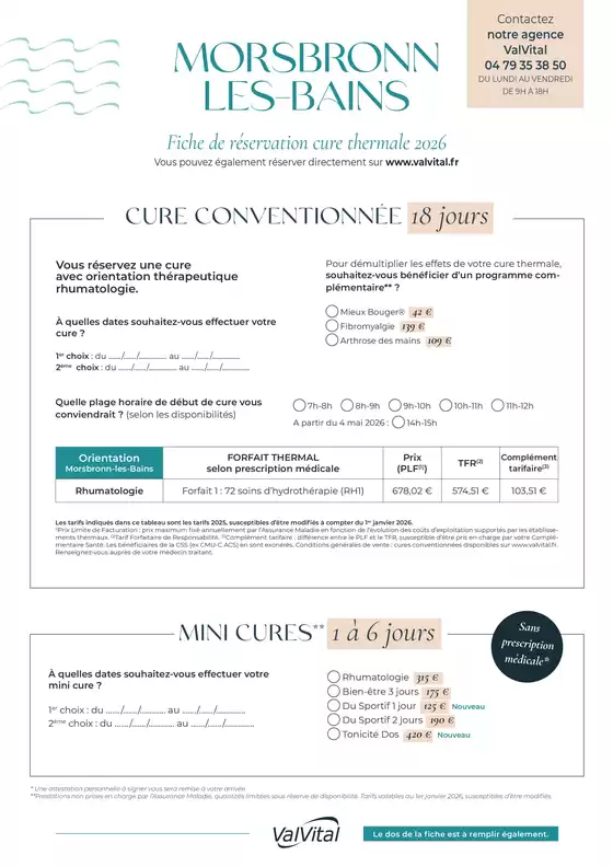 Catalogue ValVital à Caussade | ValVital Fiche de réservation Morsbronn-les-Bains 2026 | 2025-11-20T00:00:00.000Z - 2026-01-01T00:00:00.000Z