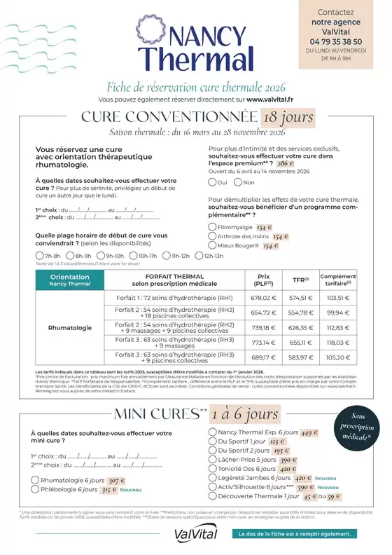 Catalogue ValVital à Caussade | ValVital Fiche de réservation Nancy Thermal 2026 | 2026-03-16T00:00:00.000Z - 2026-11-28T00:00:00.000Z