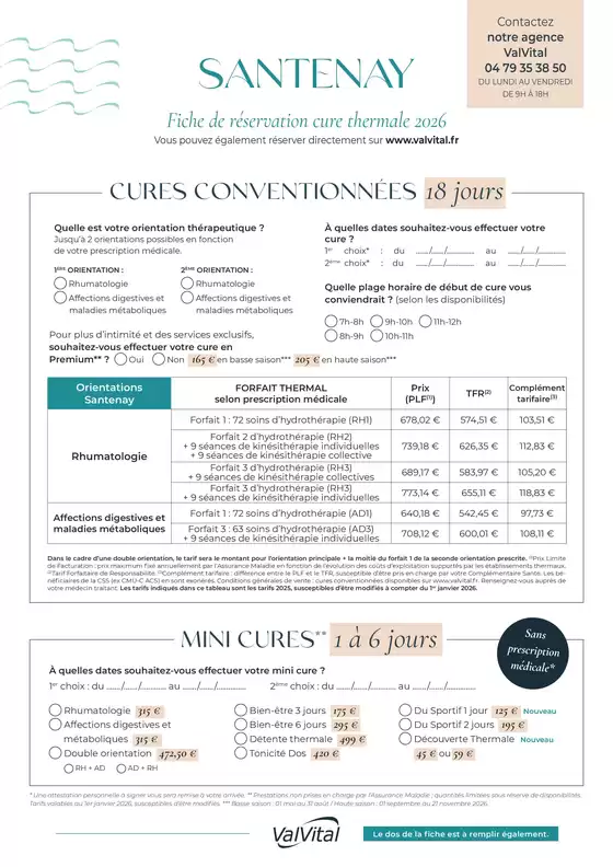 Catalogue ValVital à Caussade | ValVital Fiche de réservation Santenay 2026 | 2025-05-01T00:00:00.000Z - 2026-01-31T00:00:00.000Z