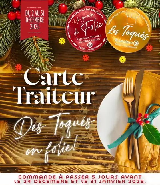 Catalogue E.Leclerc à Metz | CARTE TRAITEUR FESTIVE LES TOQUÉS EN FOLIE | 2025-12-02T00:00:00.000Z - 2025-12-31T00:00:00.000Z