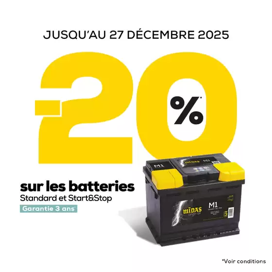 Catalogue Midas à Coignières | Jusqu'au 27 décembre, Midas vous offre -20% sur les batteries Standard et Start&Stop montées en atelier | 2025-12-10T00:00:00.000Z - 2025-12-27T00:00:00.000Z