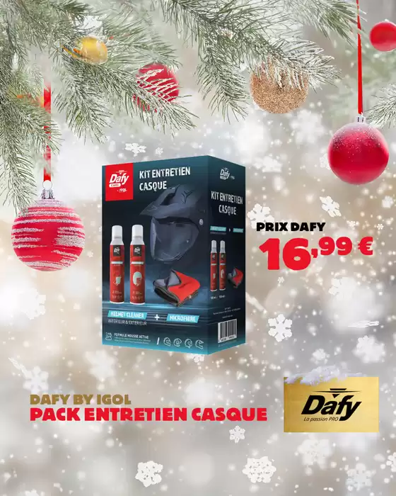 Catalogue Dafy Moto | Pour avoir un casque tout beau tout propre, nous avons une pépite pour vous ! Le kit entretien casque à 16,99 € seulement. | 2025-12-12T00:00:00.000Z - 2025-12-28T00:00:00.000Z