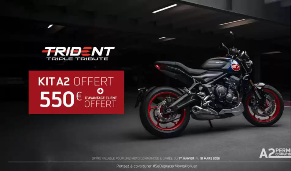 Catalogue Triumph à Pau | TRIDENT 660 TRIPLE TRIBUTE EDITION | 2026-01-02T00:00:00.000Z - 2026-03-31T00:00:00.000Z