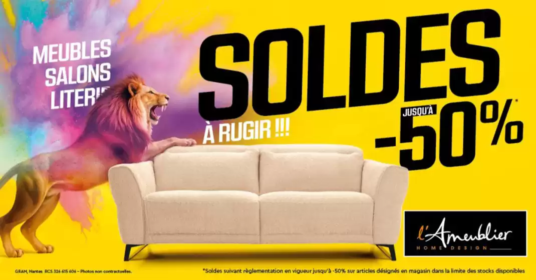 Catalogue L'Ameublier à Aix-en-Provence | Profitez d’offres à rugir jusqu’à -50%* sur une sélection de meubles, salons, literie et déco jusqu’au 3 février 2026 ! | 2026-01-14T00:00:00.000Z - 2026-02-03T00:00:00.000Z