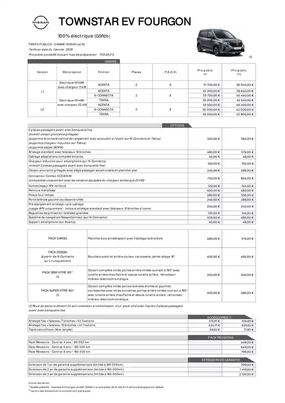 Catalogue Nissan à Charenton-le-Pont | Fiche tarifaire townstar fourgon | 2026-01-16T00:00:00.000Z - 2026-01-31T00:00:00.000Z
