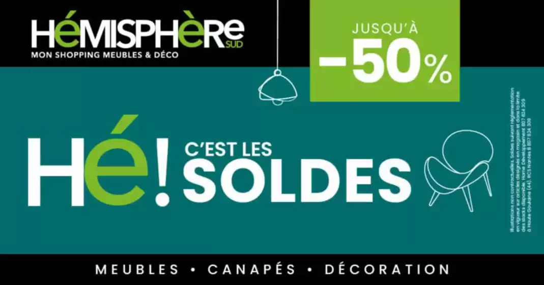 Catalogue Hémisphère Sud à Brest | Jusqu’au 3 février 2026, profitez de remises exceptionnelles sur une sélection de meubles, canapés et décoration pour réchauffer votre intérieur ! | 2026-01-20T00:00:00.000Z - 2026-02-03T00:00:00.000Z