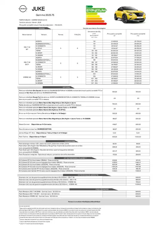 Catalogue Nissan à Caen | Fiche tarifaire Juke | 2026-02-04T00:00:00.000Z - 2026-02-28T00:00:00.000Z