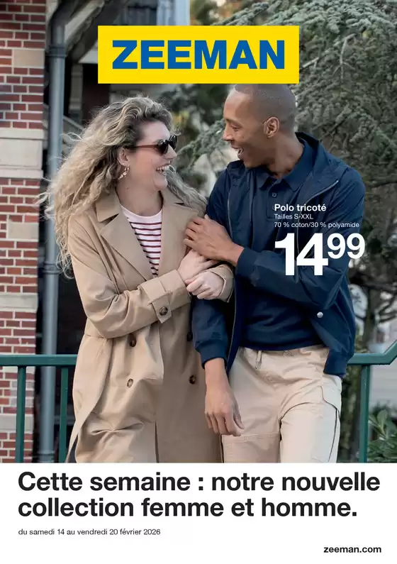 Catalogue Zeeman à  | Cette semaine : notre nouvelle collection femme et homme. | 2026-02-13T00:00:00.000Z - 2026-02-20T00:00:00.000Z