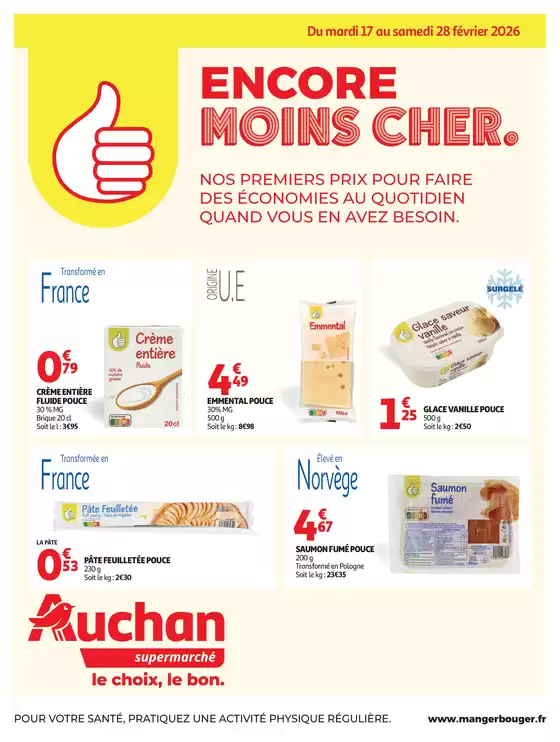Catalogue Auchan Supermarché à Saint-Rémy-des-Monts | Marque Pouce supers | 2026-02-17T00:00:00.000Z - 2026-02-28T00:00:00.000Z