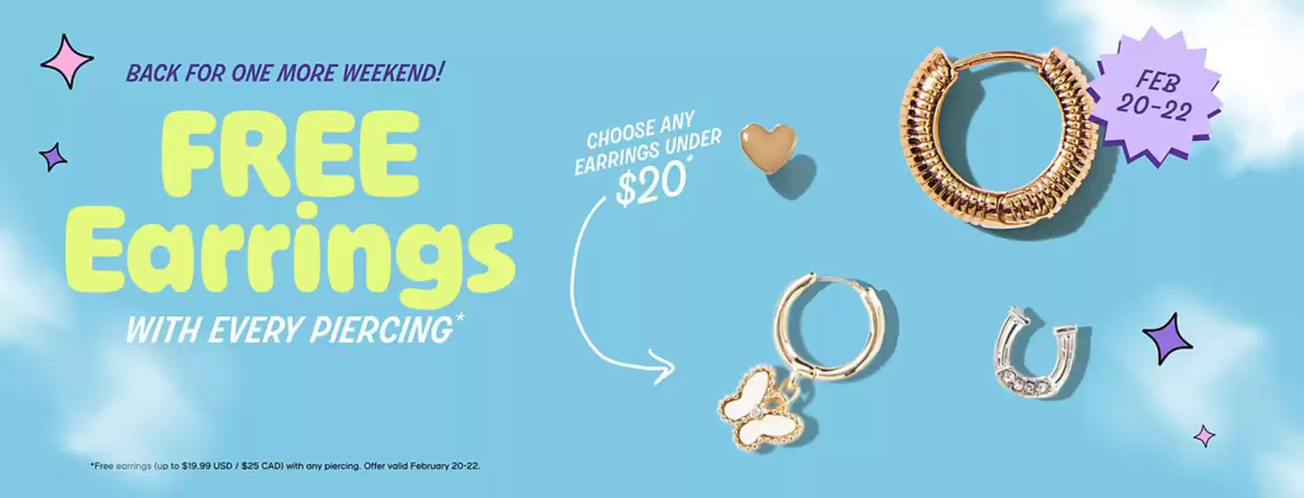 Catalogue Claire's à Osny | Free Earrings | 2026-02-18T00:00:00.000Z - 2026-02-22T00:00:00.000Z