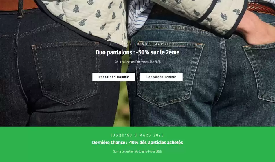 Catalogue Mise au Green à Osny | Duo pantalons : -50% sur le 2ème | 2026-02-18T00:00:00.000Z - 2026-03-03T00:00:00.000Z