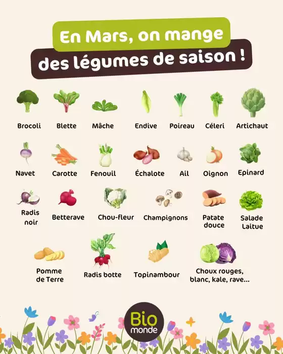 Catalogue Biomonde à Manosque | Les Fruits & Légumes de Mars | 2026-03-01T00:00:00.000Z - 2026-03-31T00:00:00.000Z