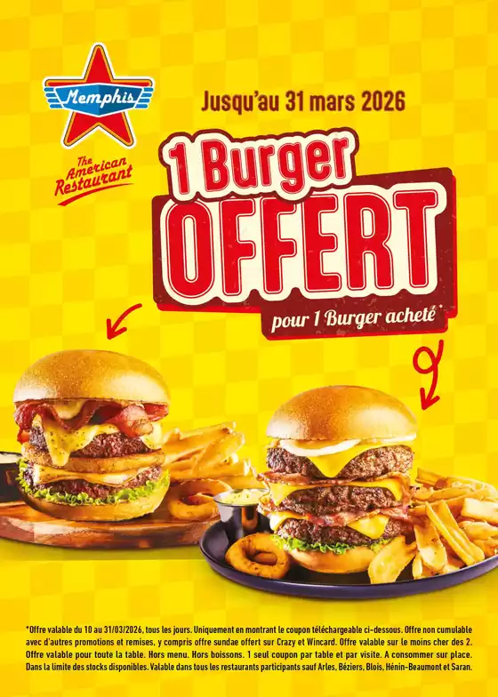 Catalogue Memphis Coffee à Sequedin | Burger Offert | 2026-03-13T00:00:00.000Z - 2026-03-31T00:00:00.000Z
