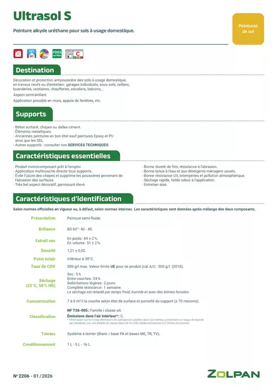 Catalogue Zolpan | Ultrasol S fiche technique | 2026-03-24T00:00:00.000Z - 2026-03-31T00:00:00.000Z